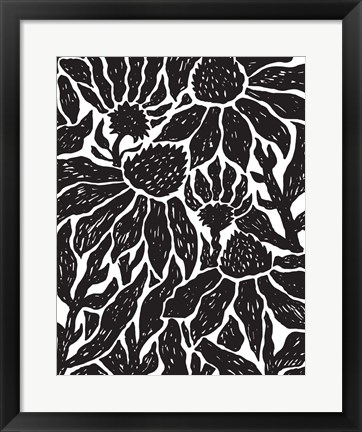 Framed BW Floral Linocut Print