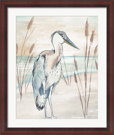Framed Heron By Beach Grass I Print