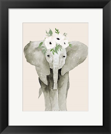 Framed Floral Crowned Elephant Print