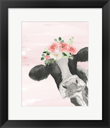 Framed Crowned Cow on Pink Print