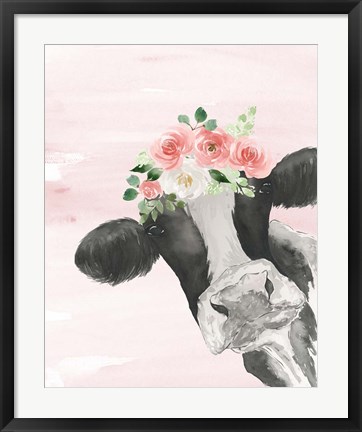 Framed Crowned Cow on Pink Print