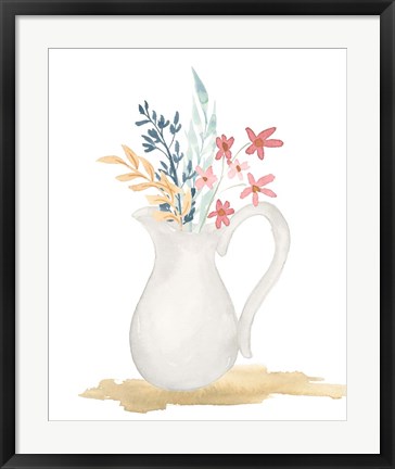 Framed Farmhouse Pitcher With Flowers I Print