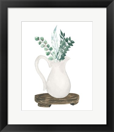 Framed Farmhouse Pitcher With Flowers II Print