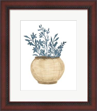 Framed Basket Of Blue Flowers Print