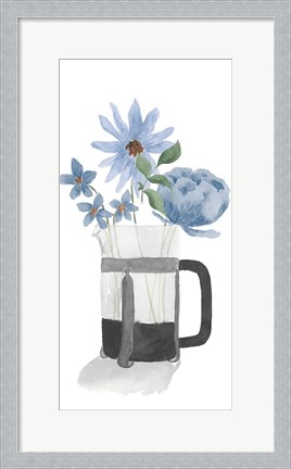 Framed Tumbler Of Blue Flowers II Print