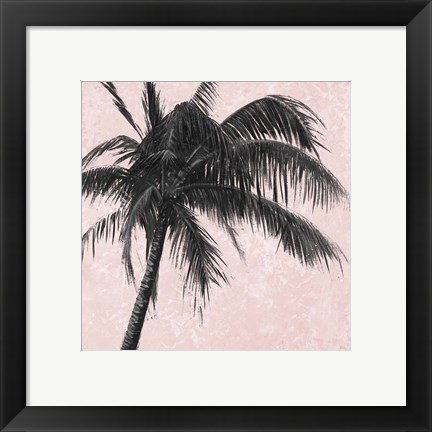 Framed Gray Palm on Pink I Print