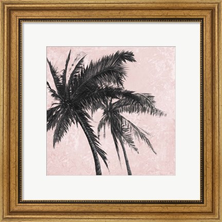 Framed Gray Palm on Pink II Print