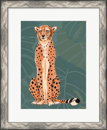 Framed Cheetah Retro On Leaf Pattern Print