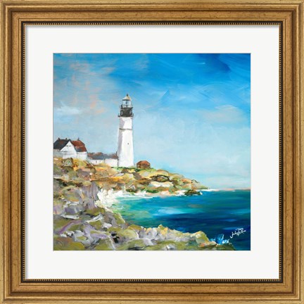 Framed Lighthouse on the Rocky Shore I Print