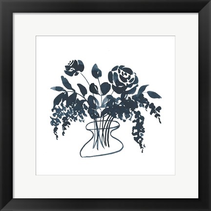 Framed Indigo Floral Study I Print