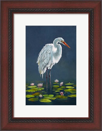 Framed Egret Amongst The Lily Pads Print