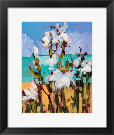 Framed Flowers By The Beach Print