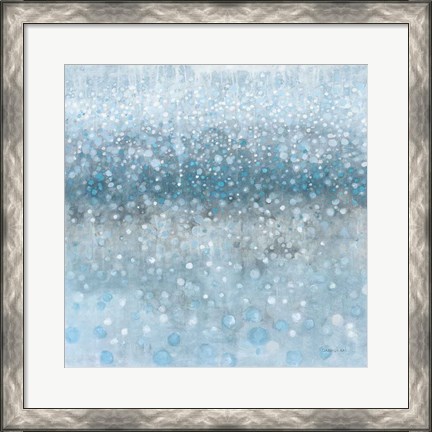 Framed Abstract Rain Slate Blue Print