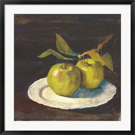 Framed Green Apple I Dark Brown Print