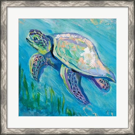 Framed Sea Turtle Swim Light Flipped Print