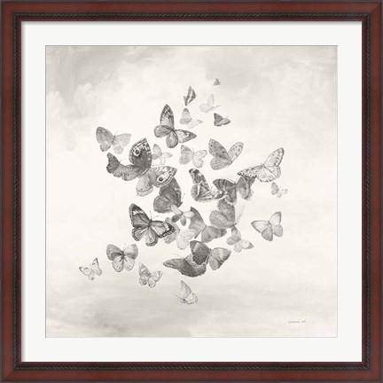 Framed Beautiful Butterflies BW Print