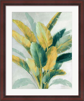 Framed Greenhouse Palm II Teal Green and Gold Crop Print