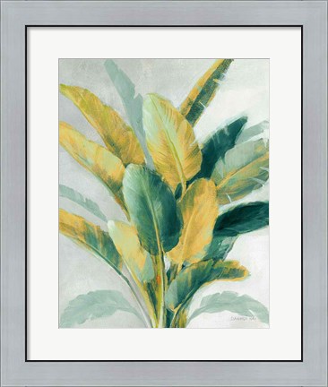 Framed Greenhouse Palm II Teal Green and Gold Crop Print