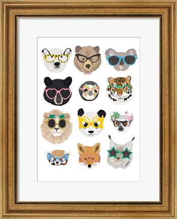 Framed Big Cats In Fancy Glasses Print