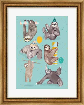 Framed Party With Sloths Print