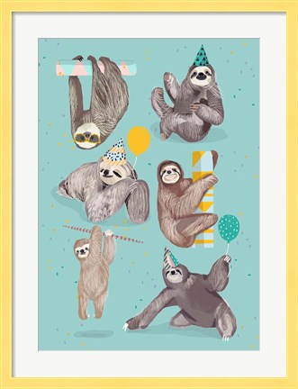 Framed Party With Sloths Print