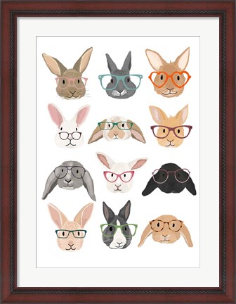Framed Rabbits in Glasses Print