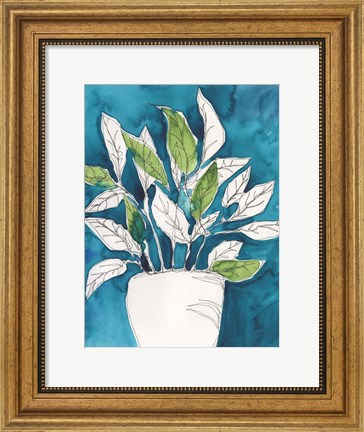Framed Green Leaves in Pots II Print