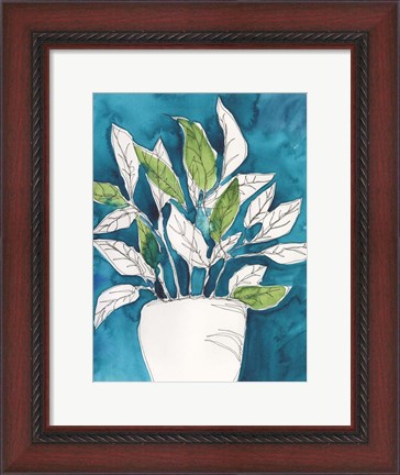 Framed Green Leaves in Pots II Print