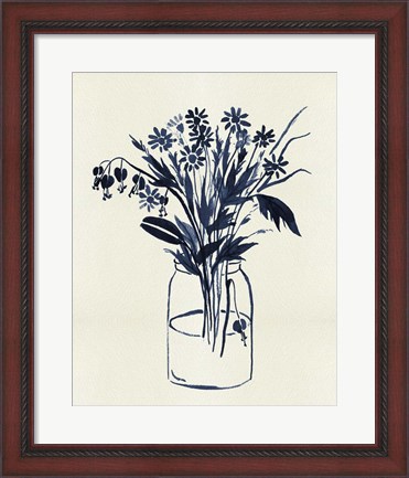 Framed Indigo Floral Vase II Print