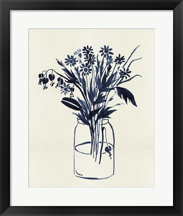 Framed Indigo Floral Vase II Print