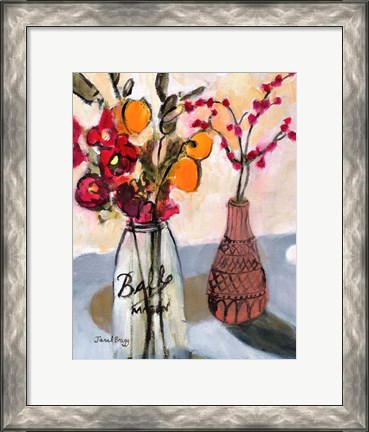 Framed Still Life with Mason Jar and Flowers Print