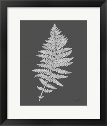 Framed Neutral Fern on grey II Print