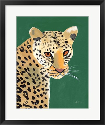 Framed Colorful Cheetah on Emerald Print