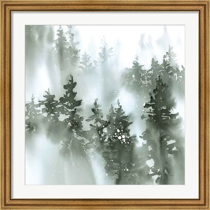 Framed Misty Forest I Green Print