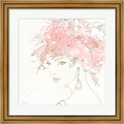 Framed Floral Figures II Pink Gold Sq Print