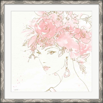 Framed Floral Figures II Pink Gold Sq Print