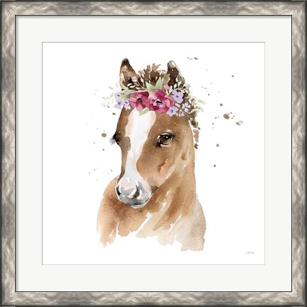 Framed Floral Pony Pink Sq Print
