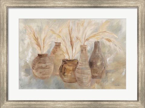 Framed Grasses and Baskets Dark Print