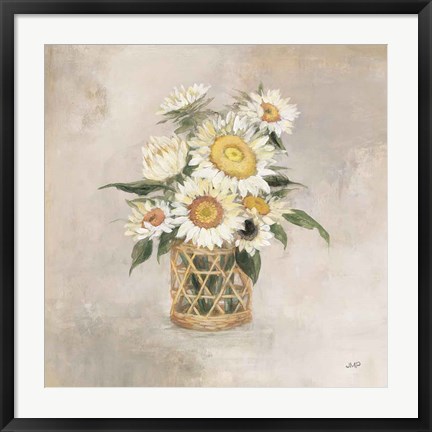 Framed Sunflowers in Rattan Print