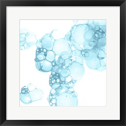 Framed Bubble Square Aqua I Print