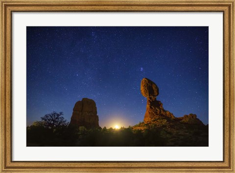 Framed Balanced Rock Crescent Moonrise Print