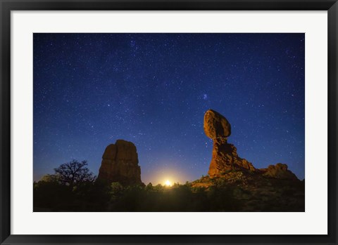 Framed Balanced Rock Crescent Moonrise Print