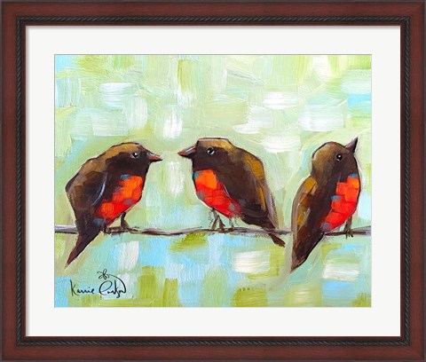 Framed 3 Robins on a Wire Print