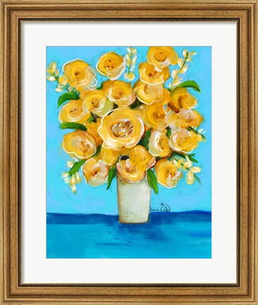 Framed Yellow Flowers on Teal Print