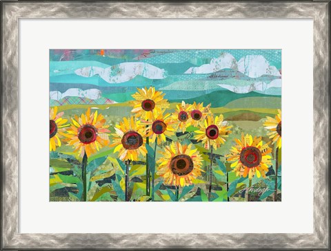 Framed Sunflowers At Dusk Print