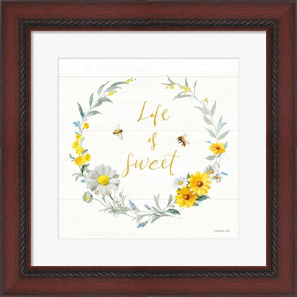 Framed Bees and Blooms - Life is Sweet Wreath Print