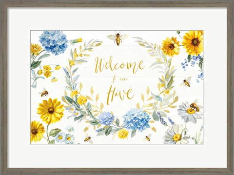 Framed Bees and Blooms Flowers I Print