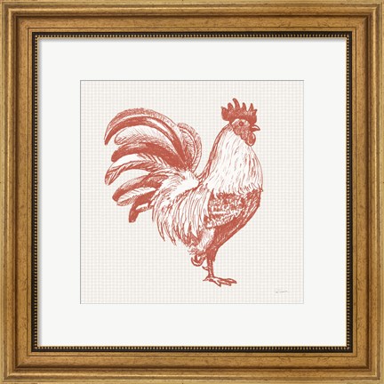 Framed Cottage Rooster I Red Print