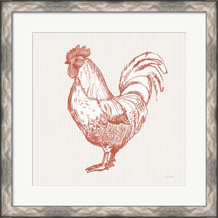 Framed Cottage Rooster II Red Print