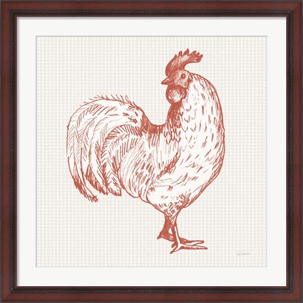 Framed Cottage Rooster III Red Print